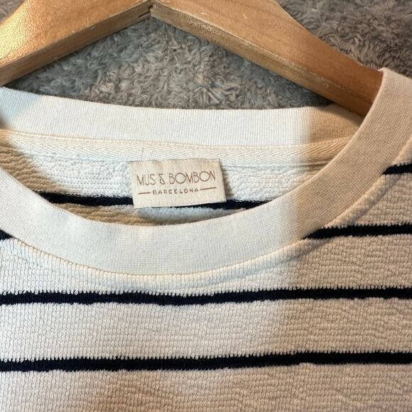 Mus & Bombon Aldea Stripe Sweatshirt Boucle Knit Top S Small Navy Blue Cream - Picture 4 of 10